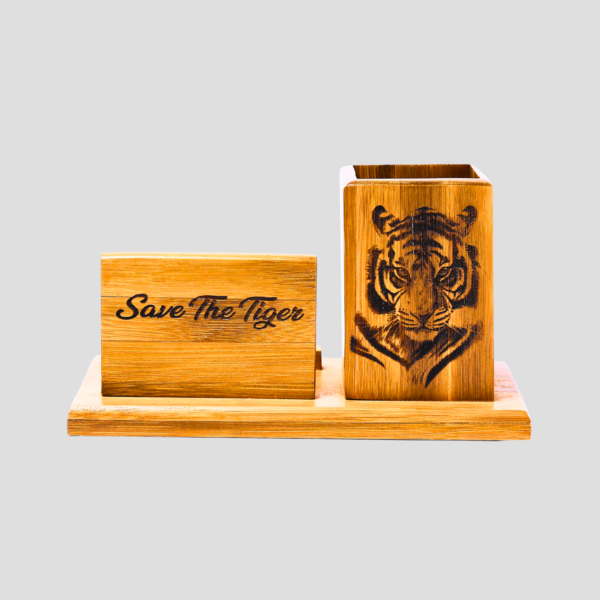 Bamboo Pen Stand With Card Holder