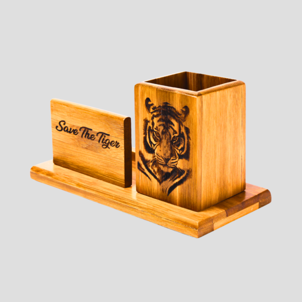 Bamboo Pen Stand With Card Holder - Image 2