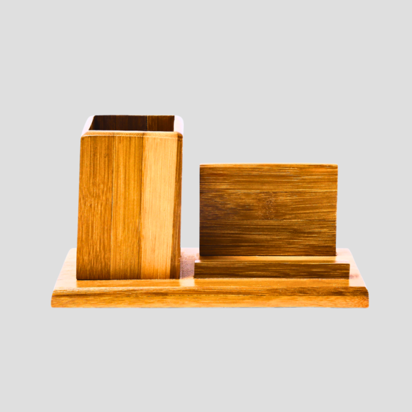 Bamboo Pen Stand With Card Holder - Image 3