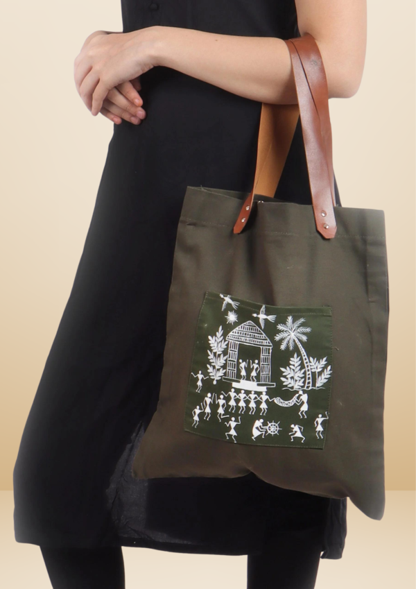 Warli Handpainted Tote Bag - Image 5